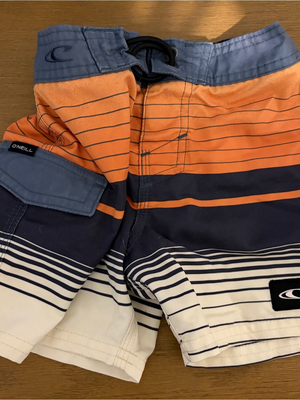 O'Neill Orange Navy White Striped Boys Swim Shorts